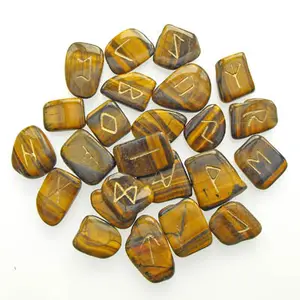 Set di Rune Reiki intagliate con occhio di tigre in cristallo naturale grossista e produttore di set di rune reiki chakra