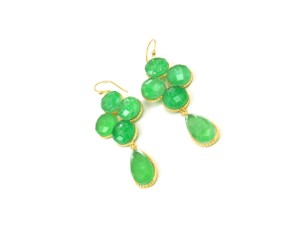 Prehnite calcédoine Doublet boucles d'oreilles ensemble plaqué or bijoux de mode princesse coupe diamant forme mignon Style fait à la main cadeau pour elle - Product Image 3