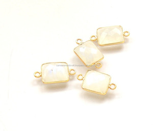 กำไลสี่เหลี่ยมสีรุ้งประดับหินมูนสโตน24K ชุบทองประกันตัวคู่ขนาด10X14มม. ทำด้วยมือทุกรูปแบบเครื่องประดับอัญมณี - Product Image 4