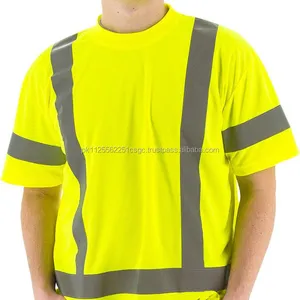 Customized Safety work wear Reflective Neon yellow cotton t shirts