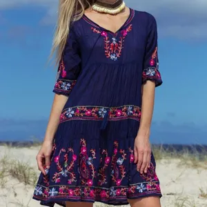 Сексуальный хлопковый кафтан Женские «вареный» платье с v-образным вырезом, дизайн кафтан, пляжная одежда для маленьких девочек летнее платье