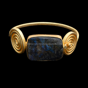 Labradorite Gold Plated Bangle <b>Bracelet</b> Blue Flash Fashion Jewelry - Product Image 1