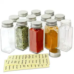 wholesale empty 4oz spice glass jar with lid square clear glass condiment container with shaker for pepper spicy salt