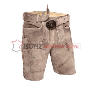 OEM Factory New Design Austrian Traditional Lederhosen Unisex Embroidered Printed <b>Shorts</b> With Anti-Wrinkle Features Light Color - Product Image 1
