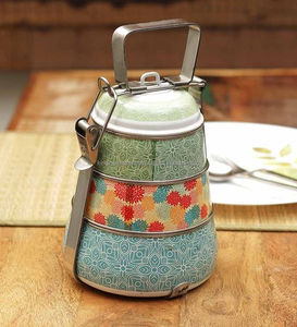 Caja Tiffin de almuerzo de metal con portador térmico de acero inoxidable para transporte conveniente y comida caliente - Product Image 3