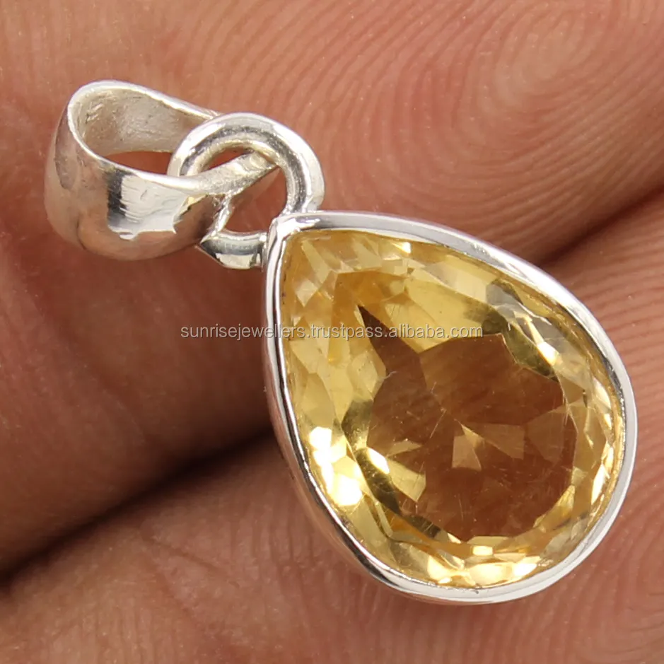 Pierre précieuse naturelle CITRINE taille poire 925 argent Sterling massif Style élégant lunette réglage Solitaire pendentif pour les femmes