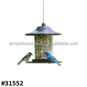 Mangeoire suspendue décorative en verre pour oiseaux Mangeoire pour oiseaux aux arachides Mangeoire pour oiseaux en cuivre pur pour l'extérieur avec cylindre - Product Image 1