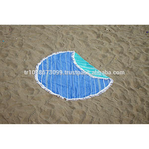 Toalla de playa redonda con flecos de borlas de fábrica turca, toalla redonda Pestemal colección RPT de fabricación turca - Product Image 2