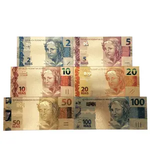 Set Reais Brazil Warna 2 10 50 Reals, Koleksi Uang Kertas Emas 6 Buah/Set