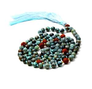 Achetez un collier de perles de yoga spirituel Mala en jaspe turquoise africain de qualité supérieure, pierre précieuse naturelle, 6 mm, lisse, noué, 108 perles - Product Image 2