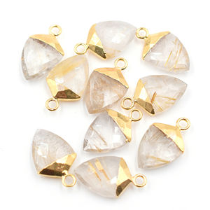 Colgante de Cuarzo Rutilado Dorado de 17 a 19 mm, Material de Latón, Baño de Oro, Forma de Escudo, para Fabricación de Joyería - Product Image 2