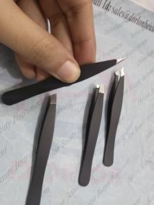 แหนบคิ้วและขนตาสแตนเลสสำหรับผู้หญิงมืออาชีพแหนบกำจัดขนตาและแต่งหน้าปลายเอียง - Product Image 3