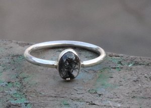 Anillo de rutilo negro ovalado redondo pera cuadrado rectángulo de lujo piedra preciosa natural cabujón de piedra 925 plata esterlina - Product Image 3