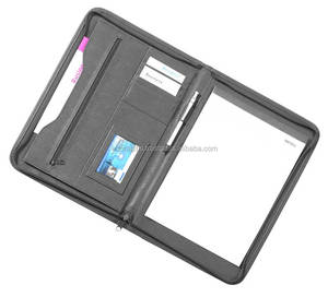 Customizable A5 Size Black Leather Conference Folder with Personalized Logo Presentation <b>Portfolio</b> Document File Folders Gifting - Product Image 1