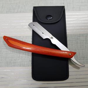 Maquinilla de afeitar desechable para hombre, mango de madera, hoja recta, afeitadora de acero inoxidable - Product Image 1