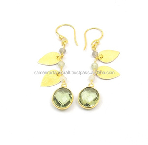 ชุดห่วงโซ่ร้อยลูกปัดอะเมทิสต์พลอยควอตซ์อัญมณีทรงรีชุบทองดีไซน์รูปใบไม้ - Product Image 1