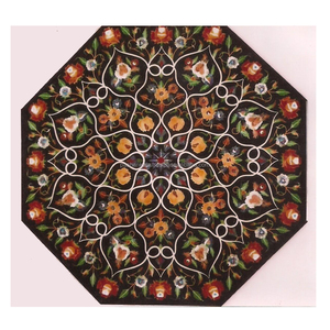 Encimeras de mesa de comedor con incrustaciones de mármol, redondas y negras - Product Image 1