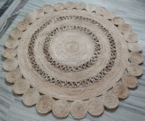 Alfombra Redonda de Yute Trenzada a Mano India con Reverso Antideslizante y Patrón a Cuadros Reversible para Cocina, Comedor, Hogar y Uso en Exteriores - Product Image 6