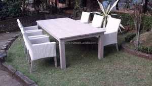 Muebles de Patio para Exteriores de Ratán Sintético Gris Rústico Envejecido, 6 Sillas de Comedor y Mesa Cuadrada de Teca - Product Image 6