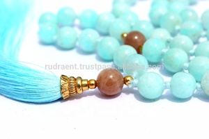 Collier Mala en pierre naturelle de 6 mm, chakra Japamala, amazonite, lisse, 108 perles, fait à la main, noué, chapelet, cadeau religieux hindou - Product Image 2