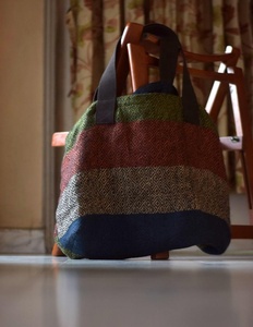 Sac fourre-tout en lin tissé de diamants avec motif géométrique Sacs à provisions à poignée multicolore - Product Image 4