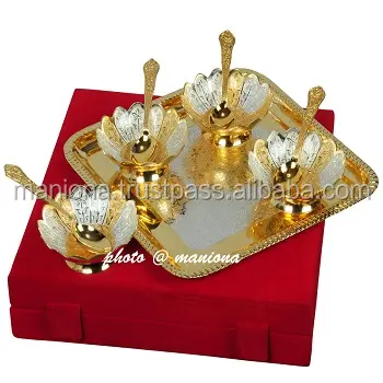 Bol en laiton Antique fait à la main, mariage allemand, plateau avec cuillère, argenté et doré, vente en gros