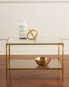 Table basse rectangulaire en métal et marbre avec cadre doré Table centrale moderne pour le salon avec un design élégant et durable - Product Image 2