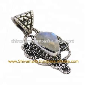 Collier pendentif pierre de lune arc-en-ciel en argent sterling massif 925 pour femmes et filles pendentifs et breloques de bijoux fins - Product Image 2