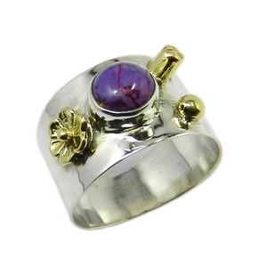 Two Tone 925 Sterling <b>Silver</b> Purple Copper Turquoise Gemstone <b>Eternity</b> Vermeil <b>Ring</b> Wholesaler and Supplier - Product Image 1