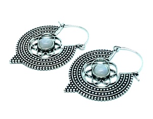 Natural Stone Hoop Earrings Moonstone Hoop Earring Silver Stone Hoop Earrings - Product Image 3