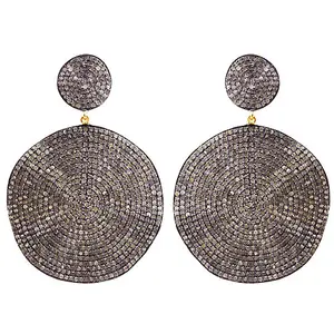 Natural Diamond Pave Disc Dangle Earrings 925 Sterling Silver Jewelry Wholesaler