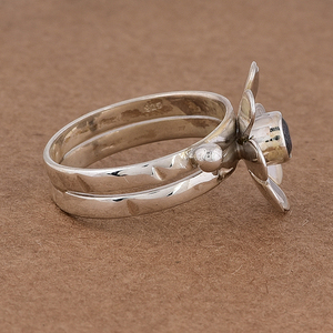 Labradorita piedra preciosa doble banda flor diseño anillo sólido 925 plata esterlina joyería hecha a mano fabricante CASA DE PLATA - Product Image 3