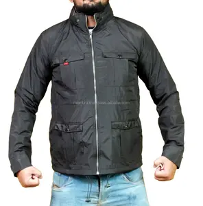 Custom Cargo Parka 100% Polyester Jacket with 4 box pockets on front and Hide-able hood