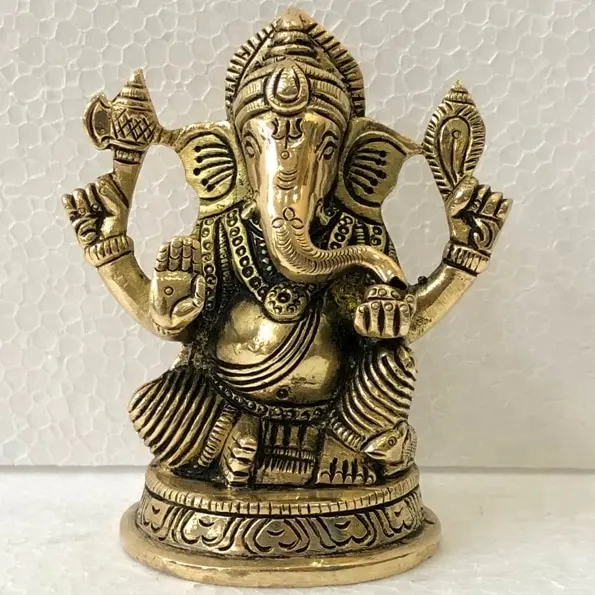 Pirinç Ganesha oturma heykeli Ganpati Murti Vinayaka Idol fil Hindu tanrı iyi şanslar hint geleneksel ev dekor