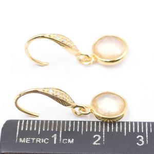 Citrine 25-26มม. รูปทรงกลมเงิน BEZEL ต่างหูกับ zircon EAR EAR Wire ทองชุบเครื่องประดับและส่วนประกอบ - Product Image 4