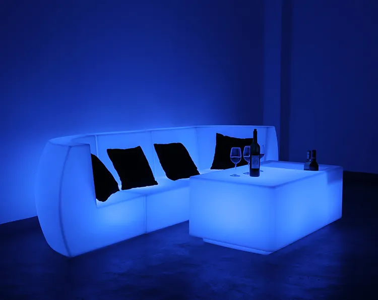 New Design Led Light Sofa Furniture Plastic Modern Indoor Led Living Room Sofa Bed Set Table Combination
