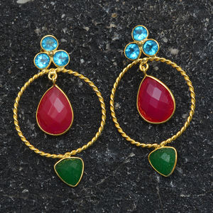 พลอยหลากสีน่ารัก925ต่างหูห้อยเงินสเตอร์ลิงชุบทองสำหรับงานแต่งงานเครื่องประดับแฟชั่นทำมือแบบห้อยทำมือ - Product Image 3