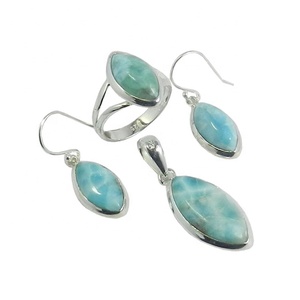 Natural <b>Larimar</b> Gemstone Earring 925 Sterling Silver Gold Plated Vintage <b>Jewelry</b> Set for Women Girls Party Gift Fancy <b>Jewelry</b> - Product Image 1