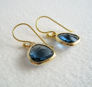 925 sterling silver <b>Sapphire</b> quartz Gemstone <b>Earrings</b> Vermeil <b>Gold</b> - Product Image 1