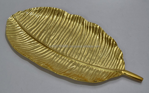 Elégant plateau de service en métal aluminium doré avec motif de feuille Cuivre-Plateau de table intérieur en or en forme de feuille d'or pour un service élégant - Product Image 6