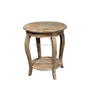 Rustic Vintage Style Solid Wood Curved Legs Small Round Coffee Table