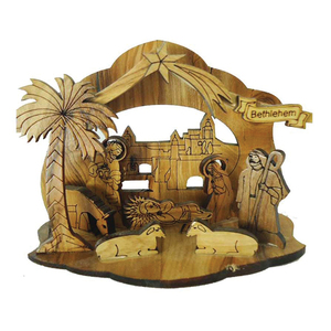 Escena de la Natividad de Madera de Olivo, Figura Navideña de 14 cm, Hecha en PS - Product Image 1