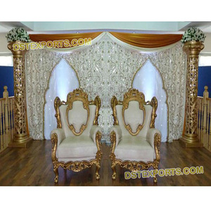 ฉากหลังแต่งงานแบบปักลายสำหรับเวที,ฉากหลังสีเงินสำหรับงานแต่งงานสไตล์อินเดีย - Product Image 1