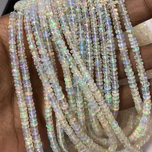Filo di perline di pietre preziose Rondelle sfaccettate opale etiope bianco naturale da 4mm a prezzo di fabbrica all'ingrosso gioielli semipreziosi