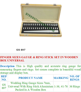 Jauge de tailles de doigt et ensemble de bâtons d'anneau dans une boîte en bois outils de bijoux universels GS 897 pour outils de bijoux - Product Image 2