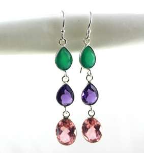 92.5 <b>Sterling</b> <b>Silver</b> Gold Plated Natural Multi Gemstone <b>Huggie</b> <b>Earrings</b> Cute Gift Party Jewelry for Women - Product Image 5