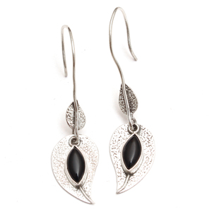 Pendiente de Plata de Ley 925 con diseño de hojas para mujer, arete de piedras preciosas hechas a mano de ónix verde, piedra lunar, ónix negro - Product Image 3