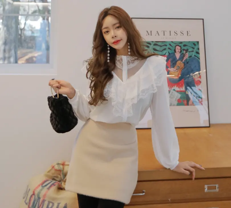 عالية الرقبة انظر من خلال نيسان/أبريل blouse_made في كوريا