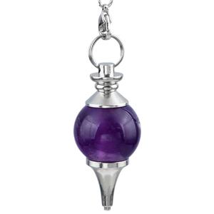 Cristal de pendule de boule d'améthyste de pierre gemme de haute qualité pour le collier de pendule de radiesthésie de Divination avec la méditation de sphère de chaîne - Product Image 4