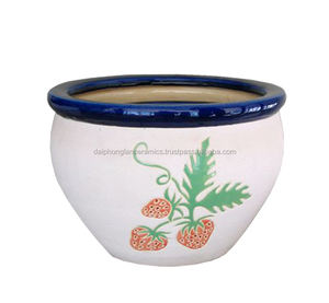 Saigon Garden Ceramic Plant <b>Pot</b> with Dragon Fruit Design, Pottery <b>Planter</b> - Product Image 2